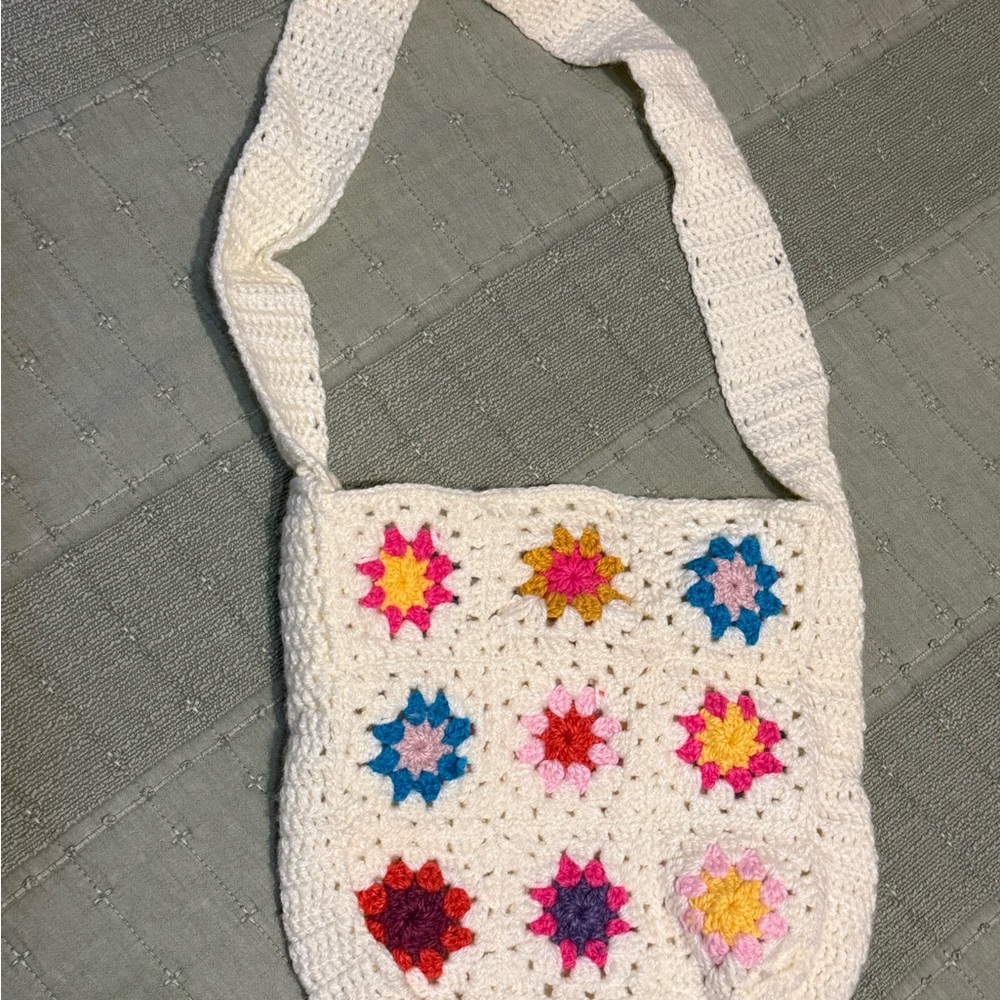 Handmade Crochet Floral Bag - Multicolor